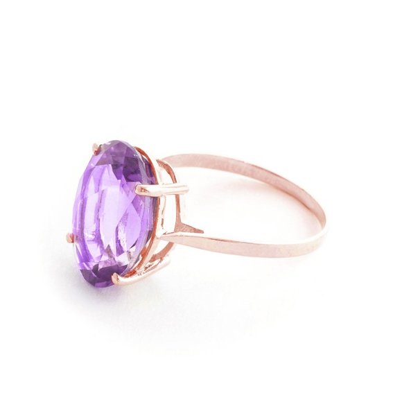 14K. SOLID GOLD RING WITH NATURAL OVAL AMETHYST - Picture 2 of 6